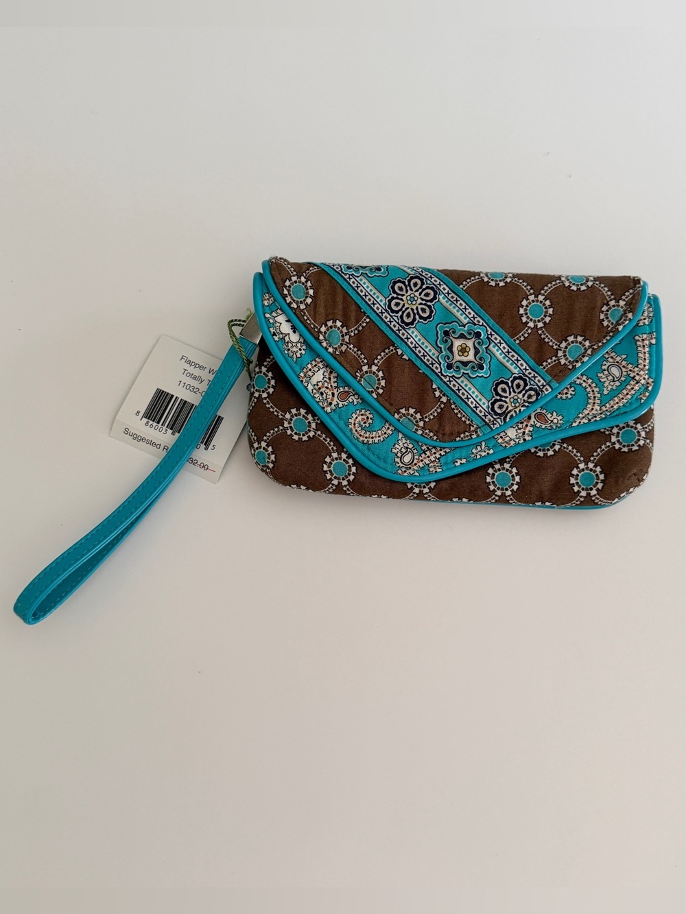 Vera Bradley Turquoise and Brown Quilted Wristlet Clutch